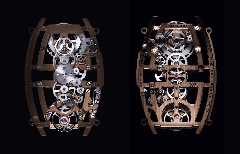 Replique Cartier Privé Tonneau Skeleton Dual Time Zone calibre 9919 MC